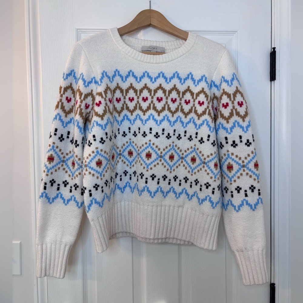 LOFT White Multicolor Patterned Sweater - image 1